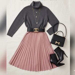 Chic Fablestreet Pink Pleated Midi Skirt